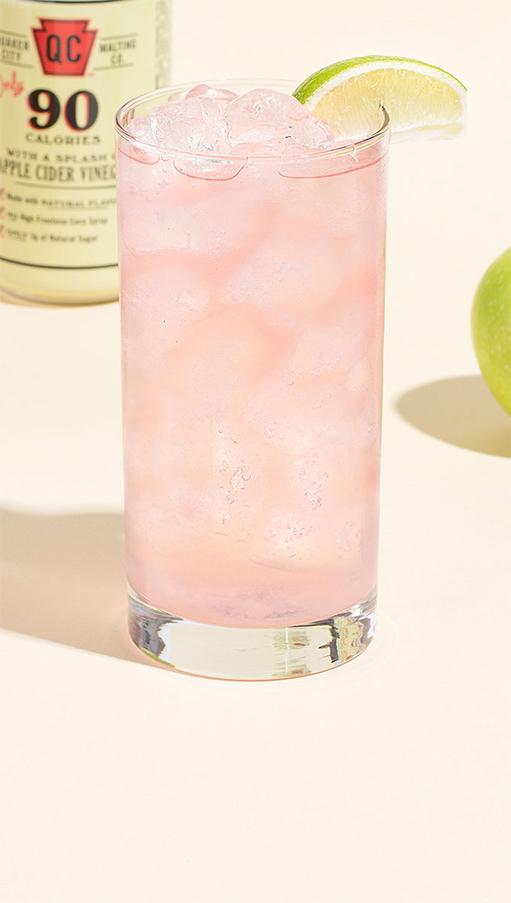 Apple Rickey Cocktail and can of Quaker City Shrub